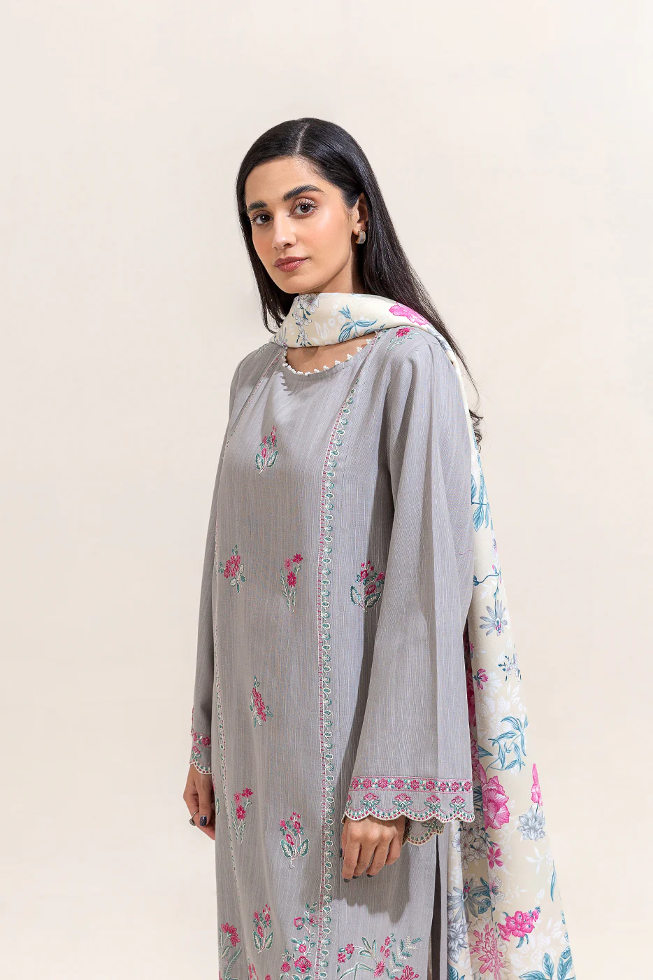 3 PIECE EMBROIDERED KHADDAR SUIT-CLOUD FLORA (UNSTITCHED) - Image 2
