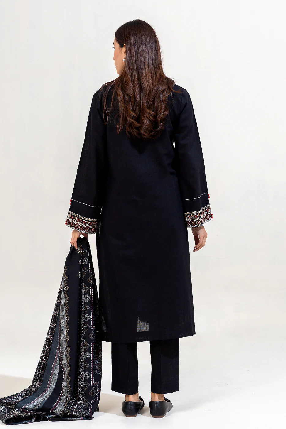 3 PIECE EMBROIDERED KHADDAR SUIT-EBONY TRIBE (UNSTITCHED) - Image 3