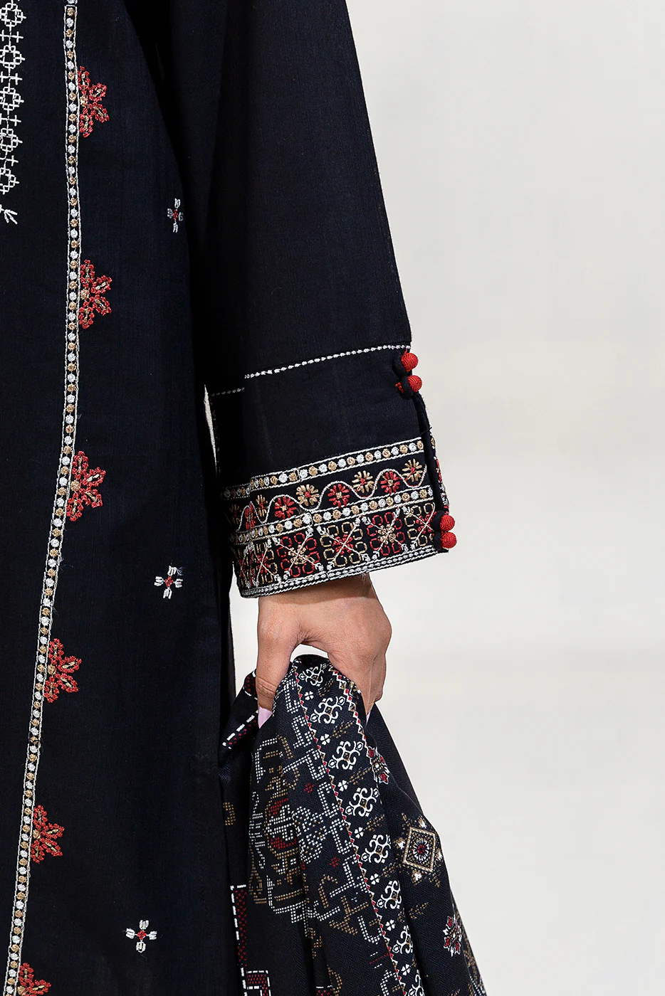 3 PIECE EMBROIDERED KHADDAR SUIT-EBONY TRIBE (UNSTITCHED) - Image 5