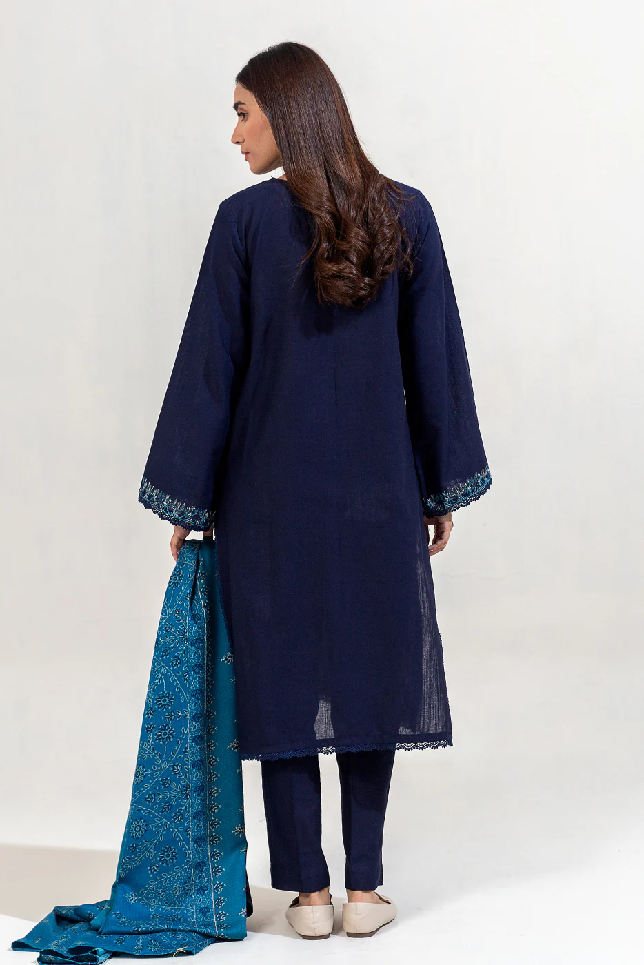 3 PIECE EMBROIDERED KHADDAR SUIT-INTRICATE NAVY (UNSTITCHED) - Image 3