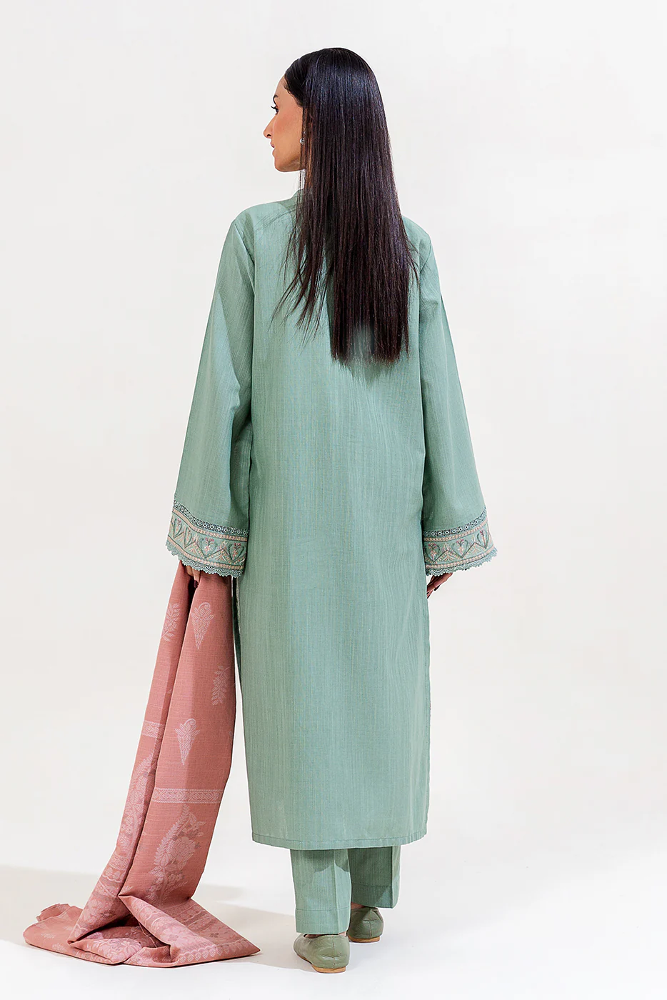 3 PIECE EMBROIDERED KHADDAR SUIT-MINT AURA (UNSTITCHED) - Image 4
