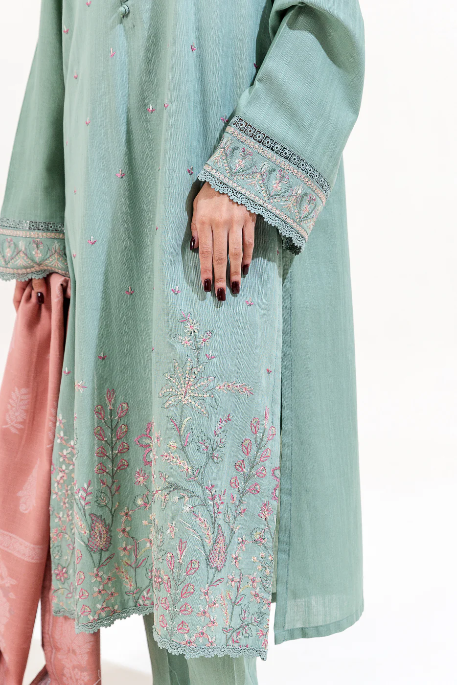 3 PIECE EMBROIDERED KHADDAR SUIT-MINT AURA (UNSTITCHED) - Image 6