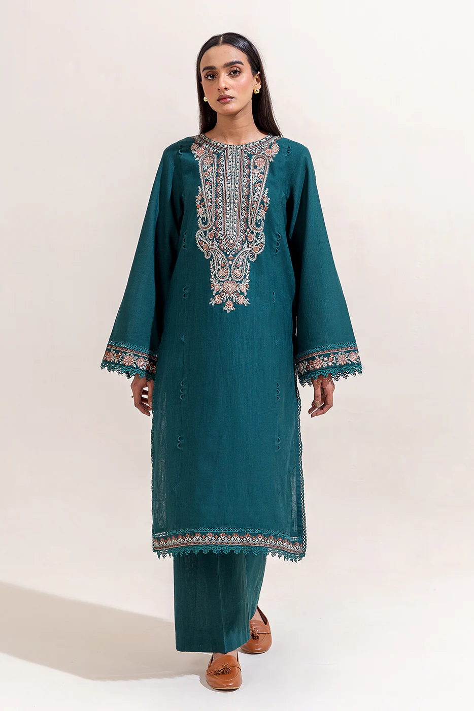 2 PIECE EMBROIDERED KHADDAR SUIT-PURSSIAN FOK (UNSTITCHED) - Image 2