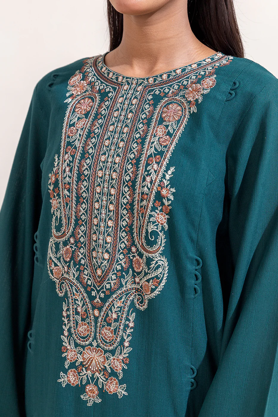 2 PIECE EMBROIDERED KHADDAR SUIT-PURSSIAN FOK (UNSTITCHED) - Image 4
