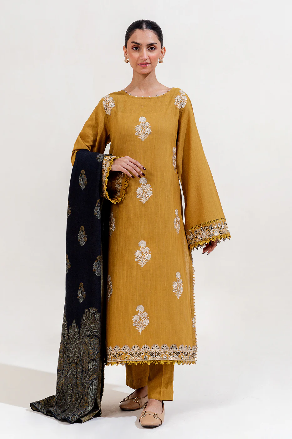 3 PIECE EMBROIDERED KHADDAR SUIT-GOLD CHARM (UNSTITCHED) - Image 3