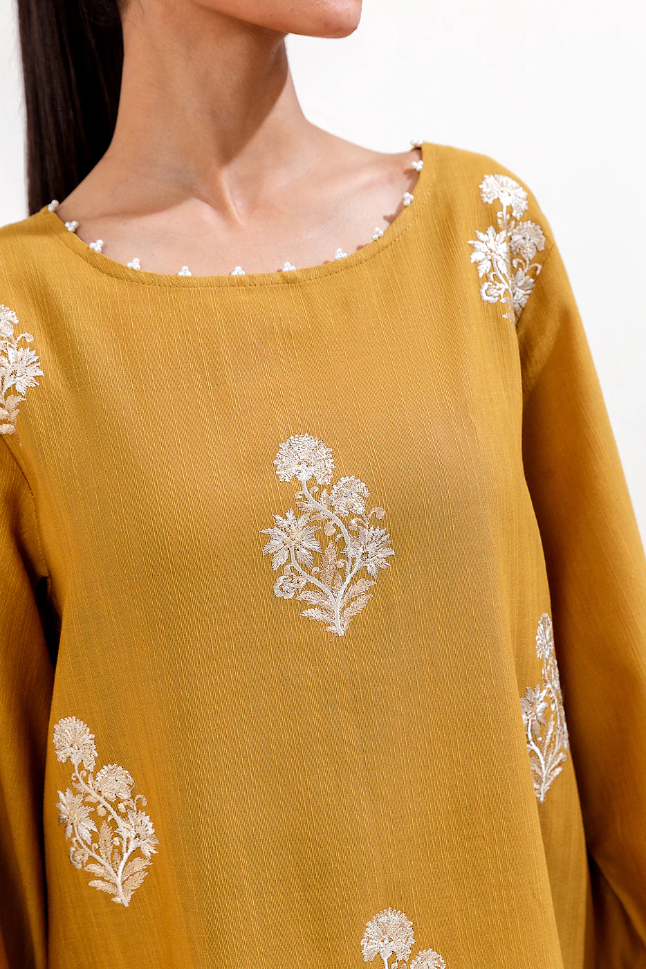 3 PIECE EMBROIDERED KHADDAR SUIT-GOLD CHARM (UNSTITCHED) - Image 5