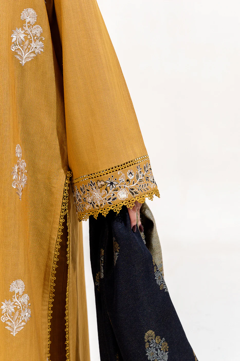 3 PIECE EMBROIDERED KHADDAR SUIT-GOLD CHARM (UNSTITCHED) - Image 6