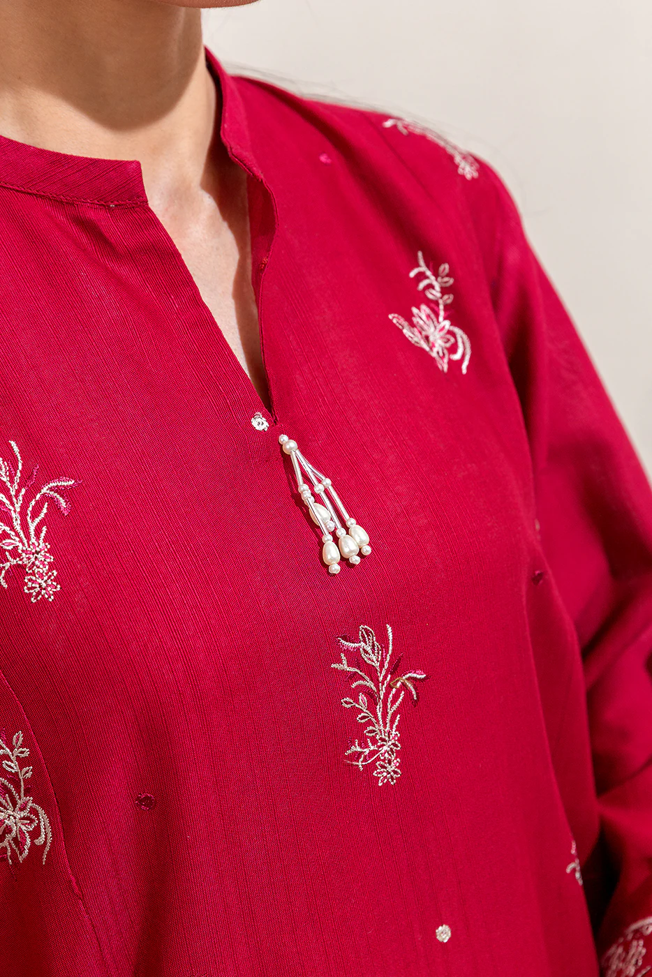 2 PIECE EMBROIDERED KHADDAR SUIT-SCARLET SKY (UNSTITCHED) - Image 2