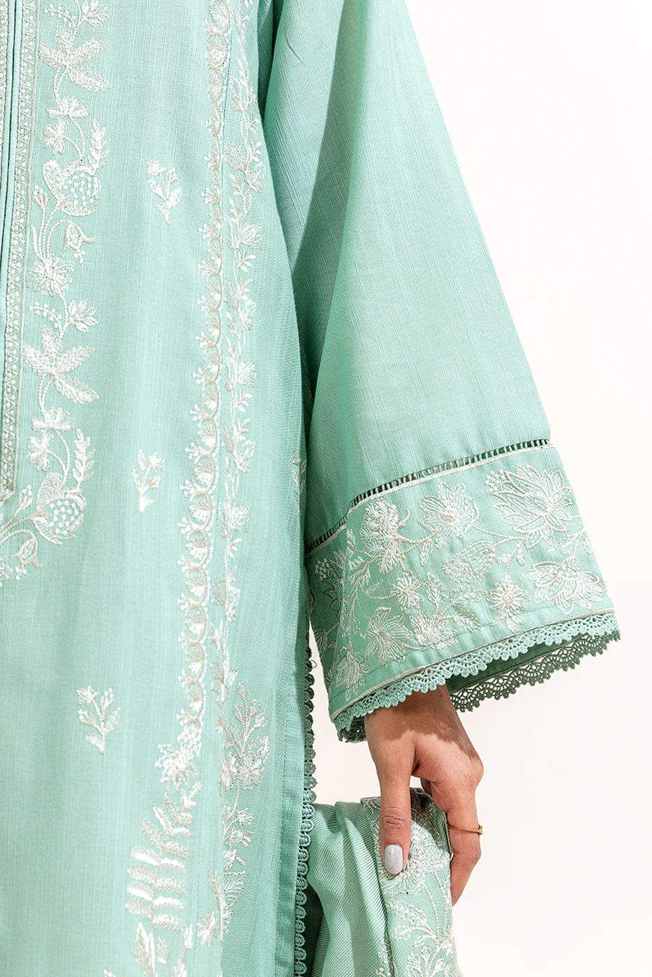 3 PIECE EMBROIDERED KHADDAR SUIT-MINT VERVE (UNSTITCHED) - Image 5