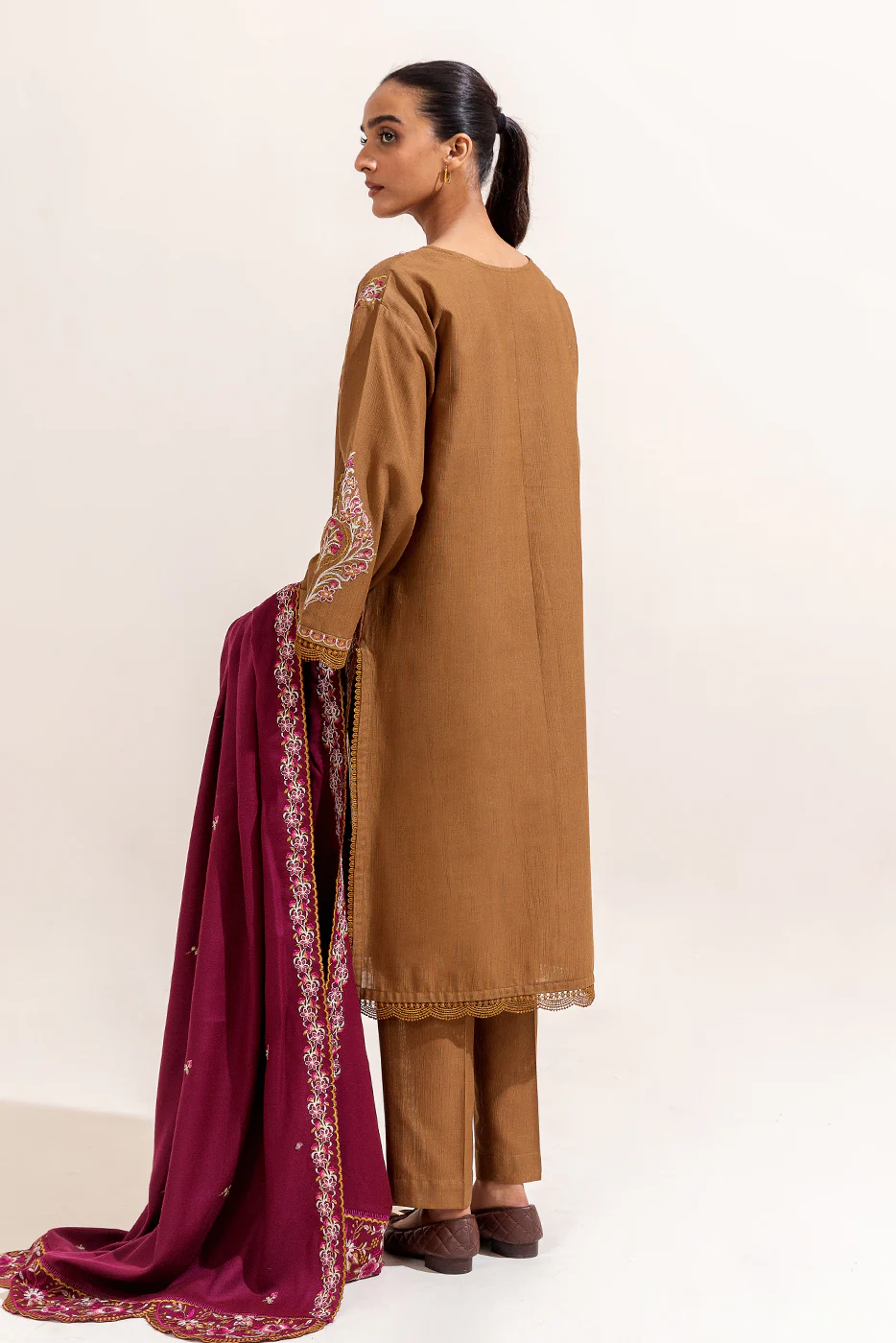 3 PIECE EMBROIDERED KHADDAR SUIT-RUSTIC HUE (UNSTITCHED) - Image 6