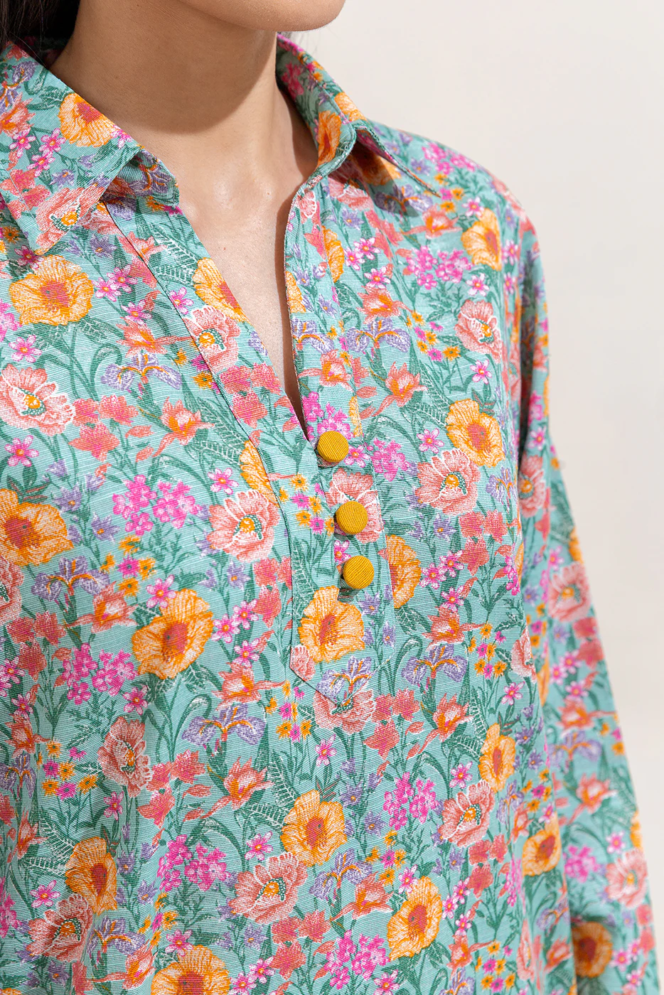 2 PIECE PRINTED KHADDAR SUIT-AQUA BLOOM (UNSTITCHED) - Image 6
