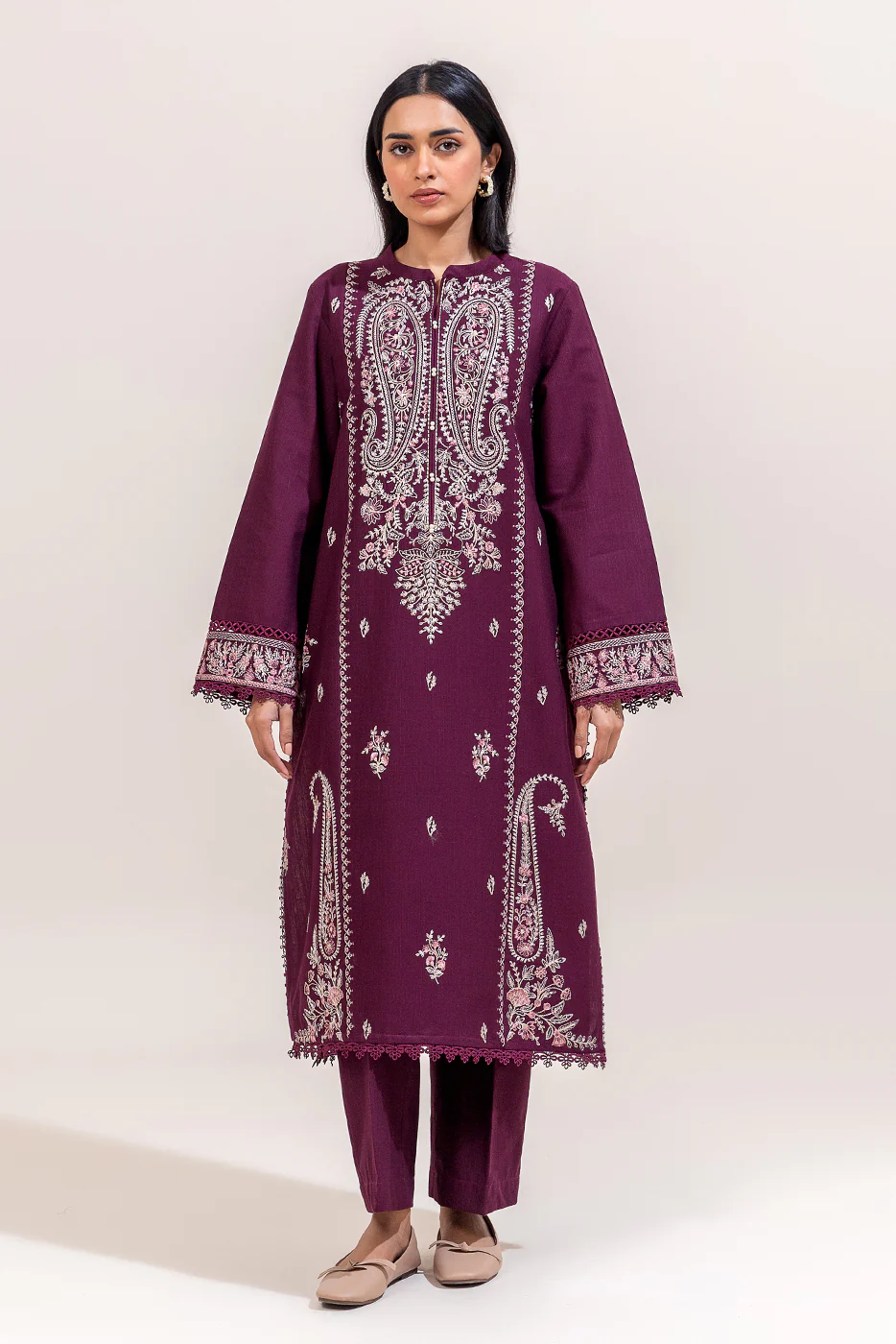 2 PIECE EMBROIDERED KHADDAR SUIT-RAISIN BLISS (UNSTITCHED) - Image 2
