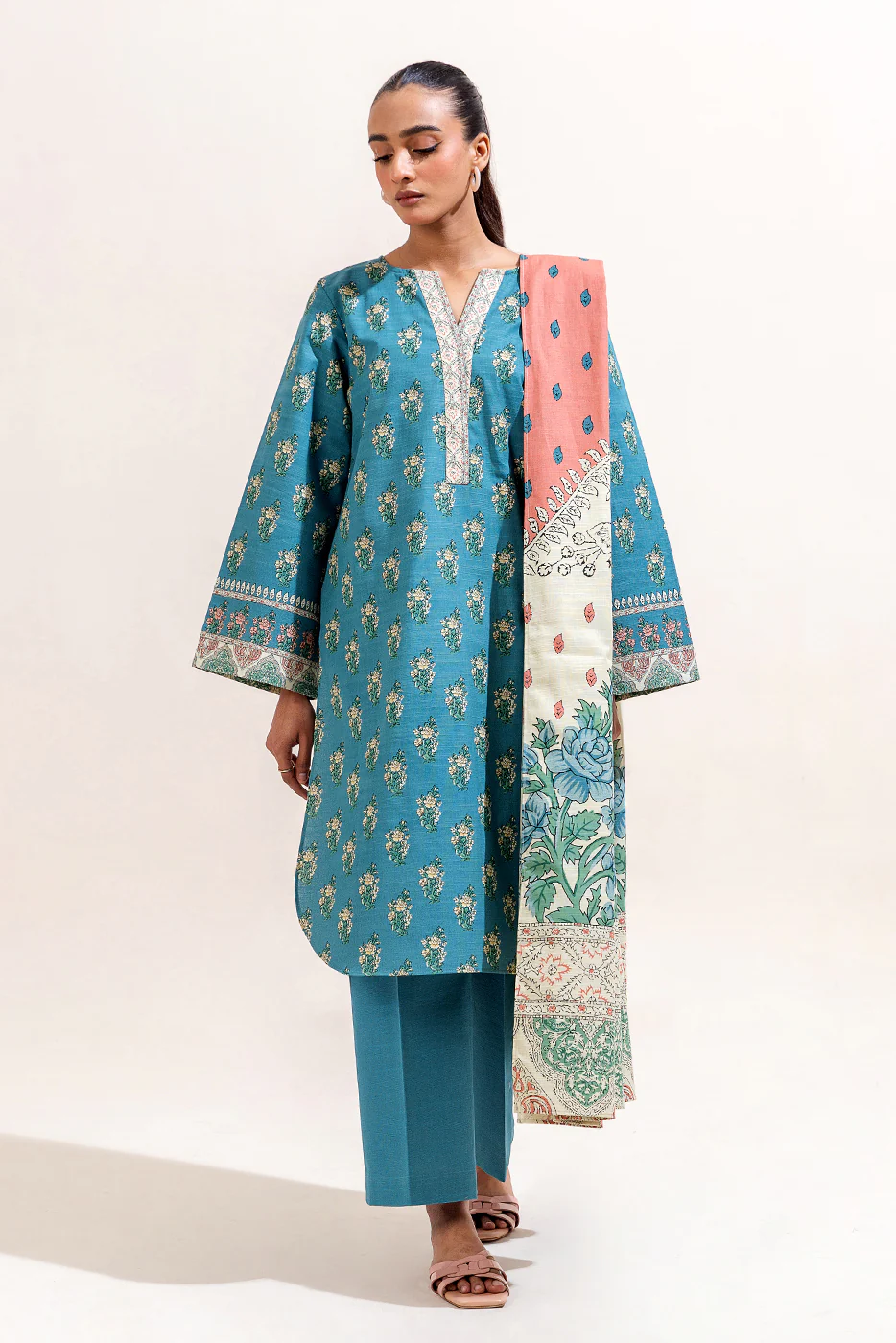 3 PIECE PRINTED KHADDAR SUIT-MEDITERRANIAN TIDE (UNSTITCHED) - Image 2
