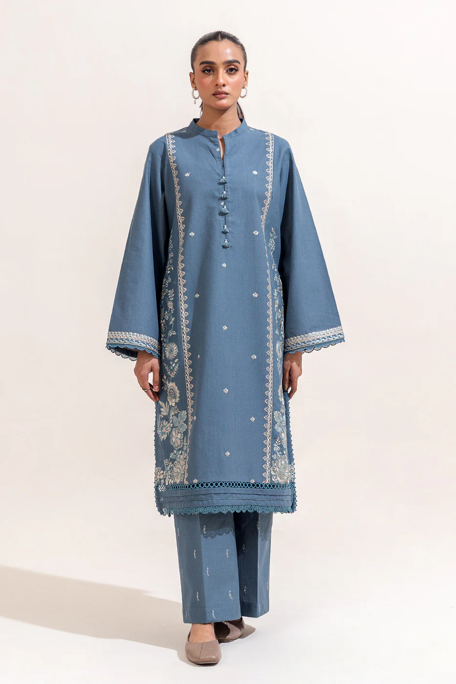2 PIECE EMBROIDERED KHADDAR SUIT-STERLING BLUE (UNSTITCHED) - Image 2
