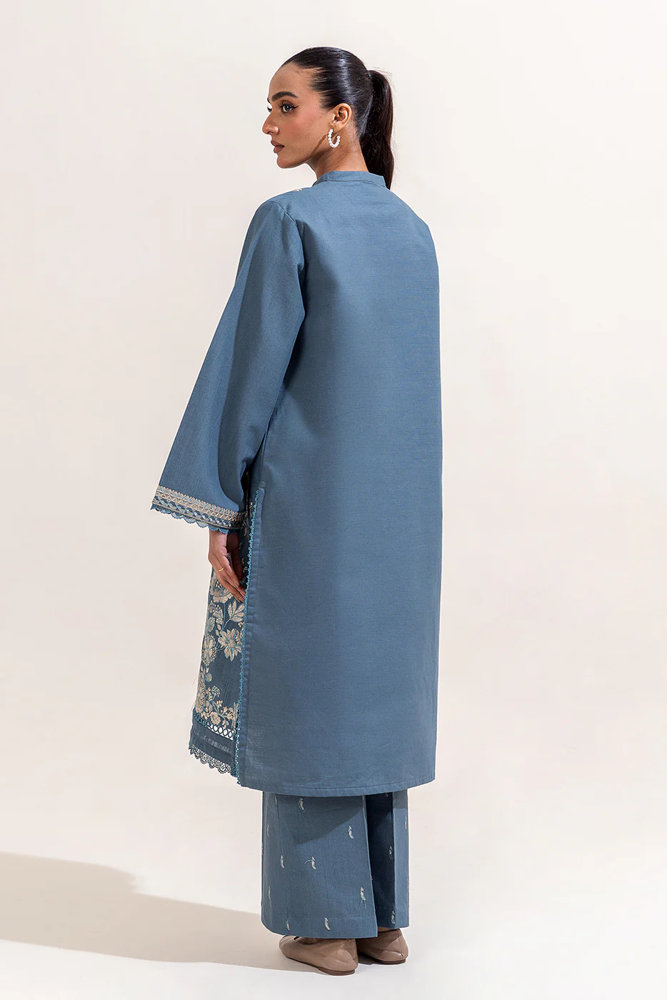 2 PIECE EMBROIDERED KHADDAR SUIT-STERLING BLUE (UNSTITCHED) - Image 3