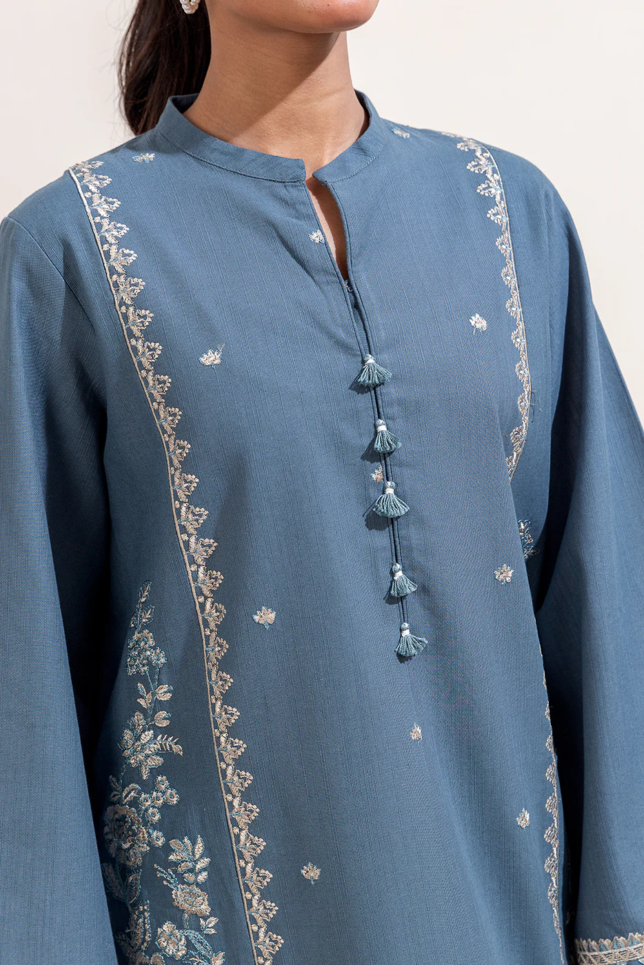 2 PIECE EMBROIDERED KHADDAR SUIT-STERLING BLUE (UNSTITCHED) - Image 4