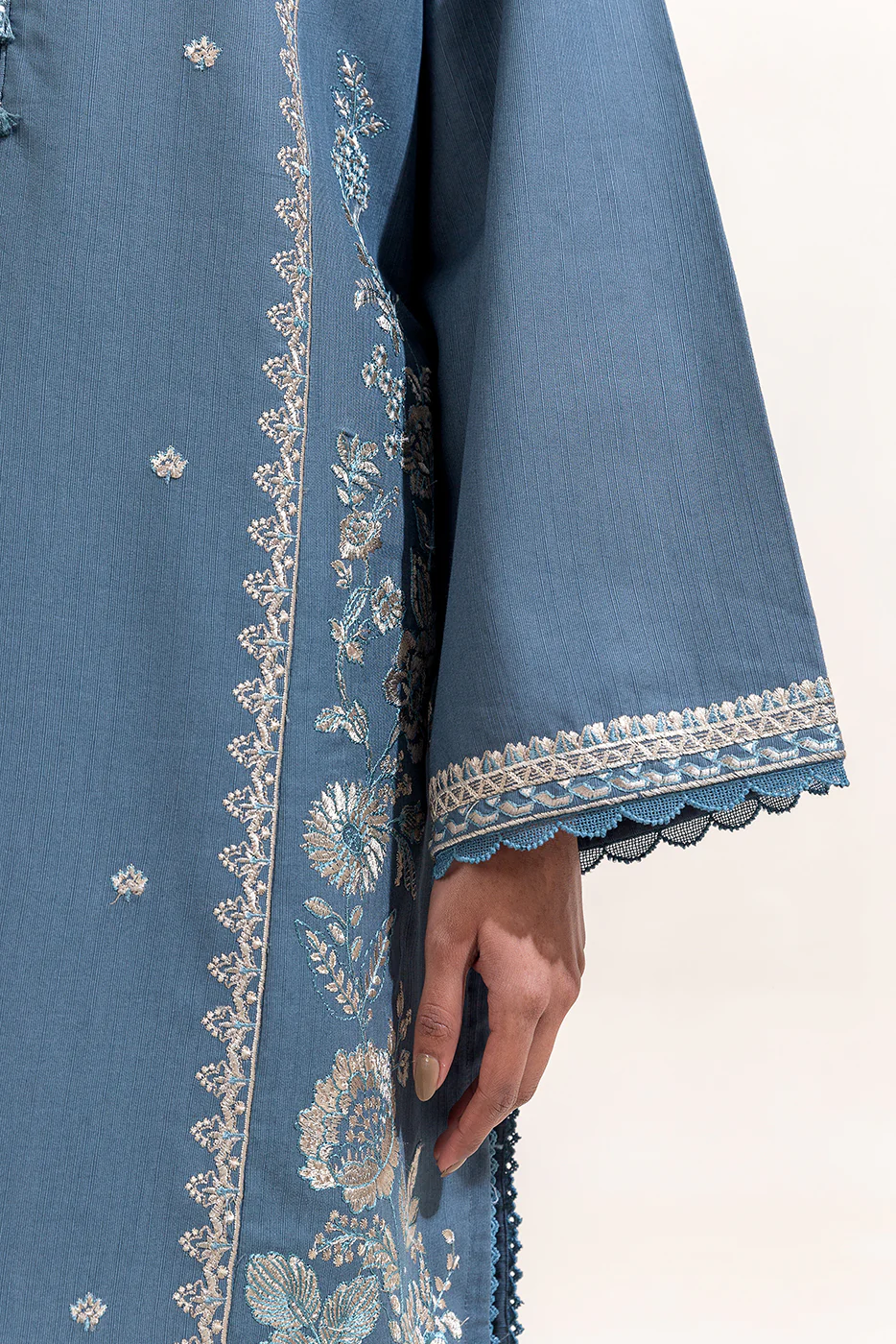 2 PIECE EMBROIDERED KHADDAR SUIT-STERLING BLUE (UNSTITCHED) - Image 5