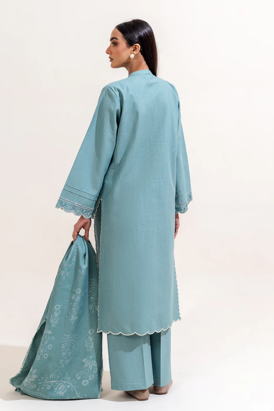 3 PIECE EMBROIDERED KHADDAR SUIT-SILT GREEN (UNSTITCHED) - Image 4