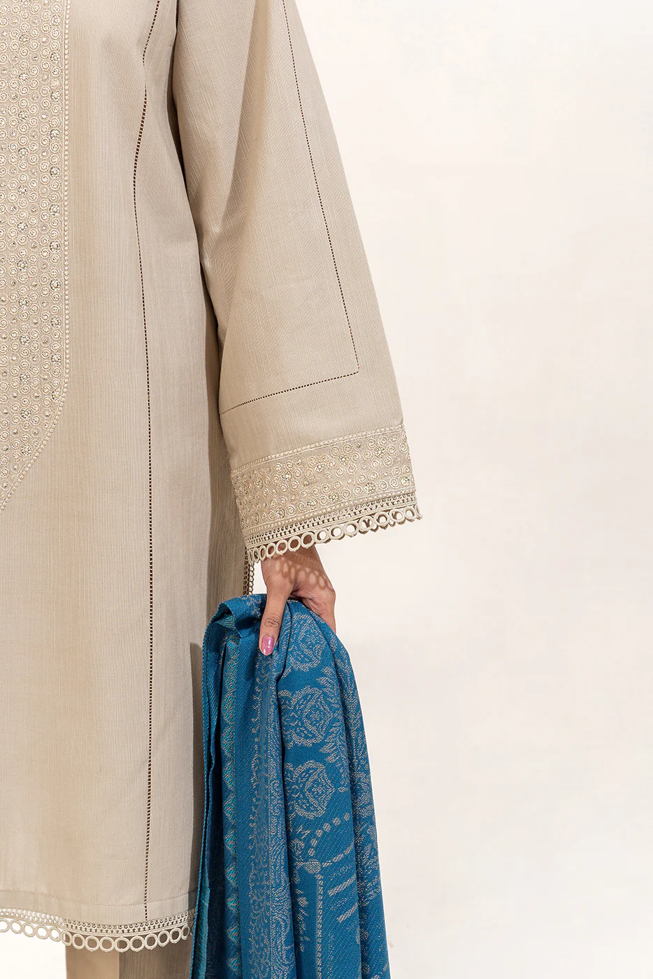 3 PIECE EMBROIDERED KHADDAR SUIT-SANDY BLUE (UNSTITCHED) - Image 6