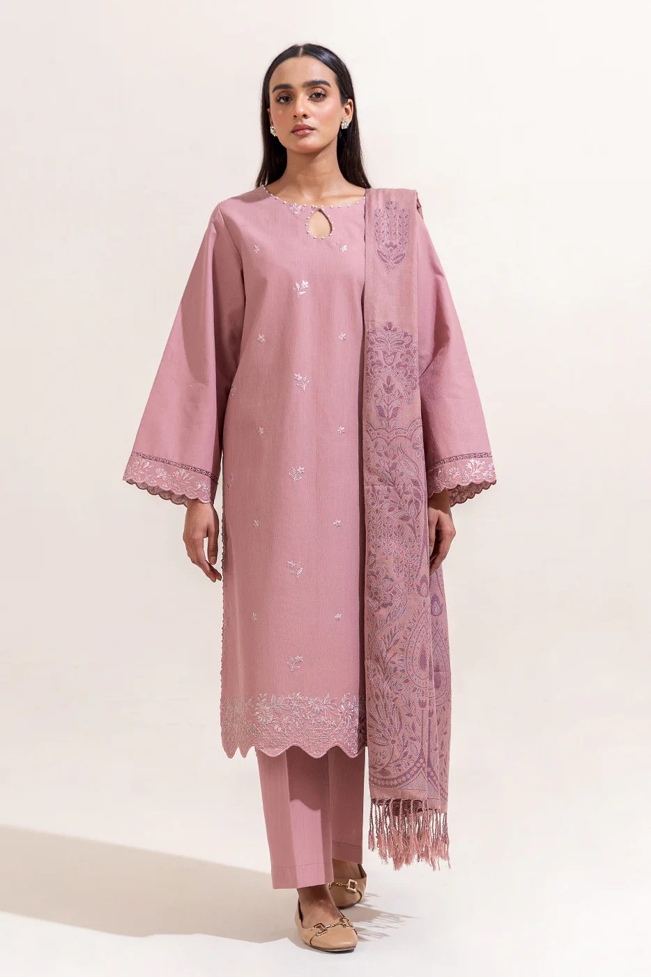 3 PIECE EMBROIDERED KHADDAR SUIT-SPRING FEST (UNSTITCHED) - Image 2