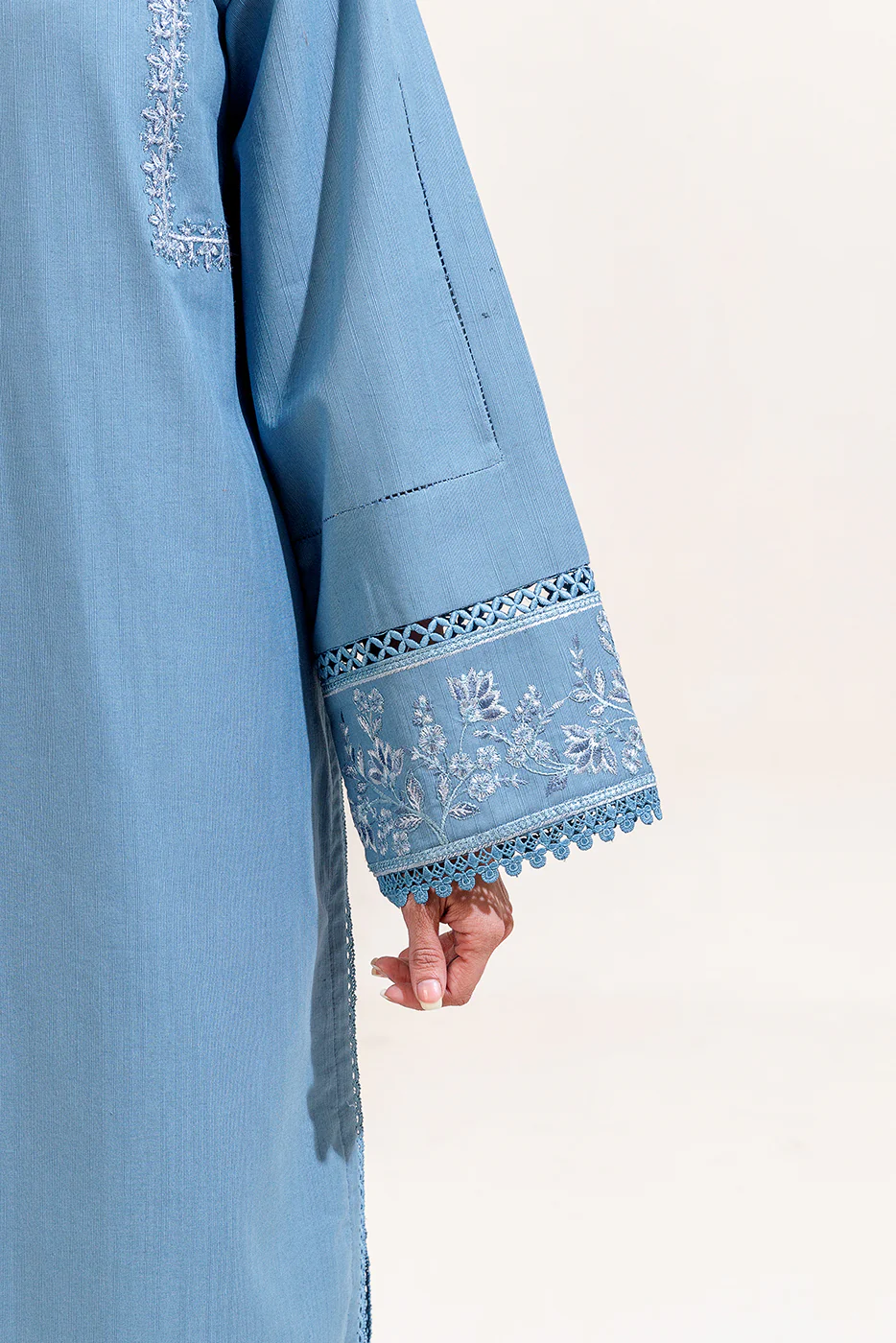 3 PIECE EMBROIDERED KHADDAR SUIT-TENDER BLUE (UNSTITCHED) - Image 6