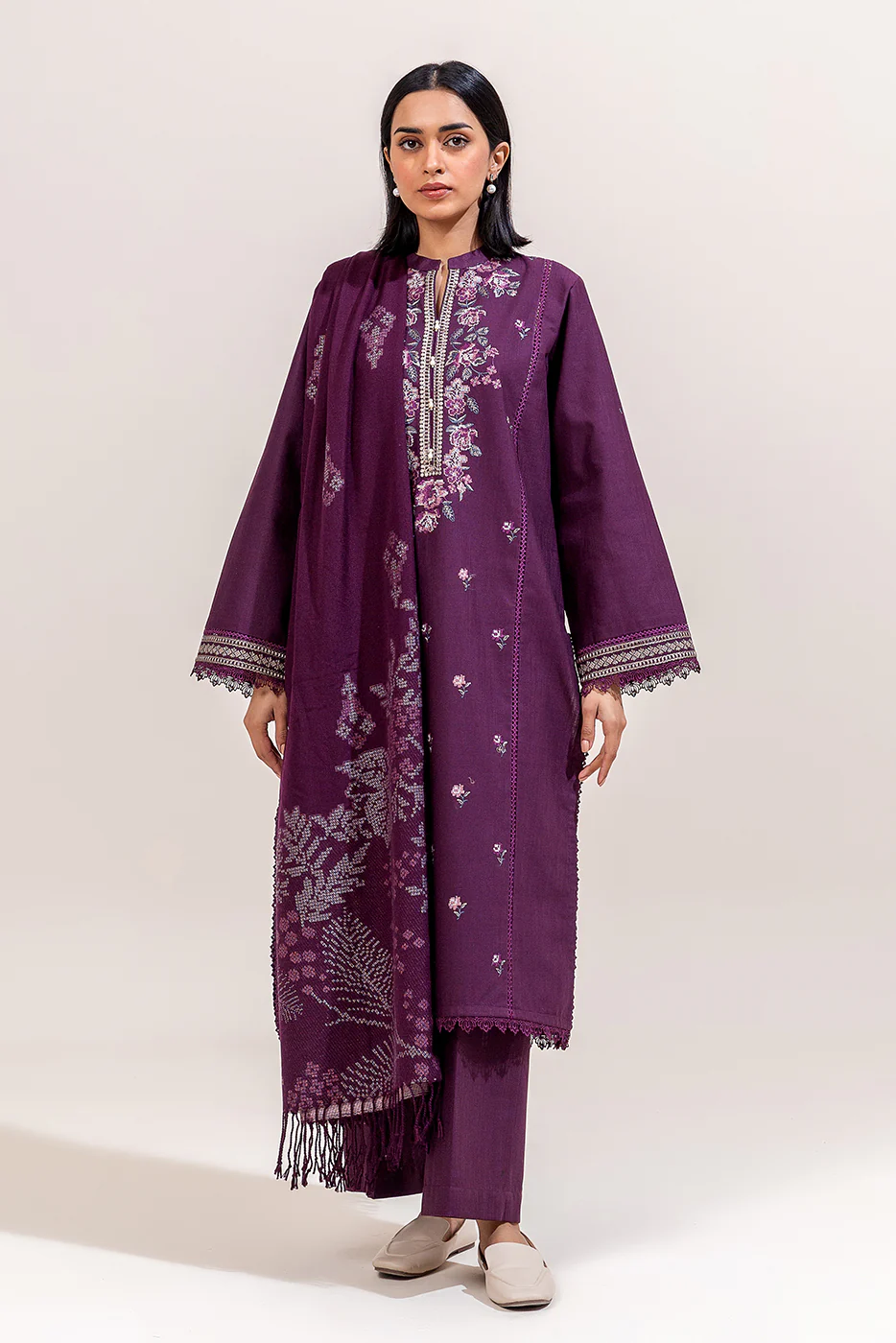3 PIECE EMBROIDERED KHADDAR SUIT-CROSS STITCH GRACE (UNSTITCHED) - Image 2