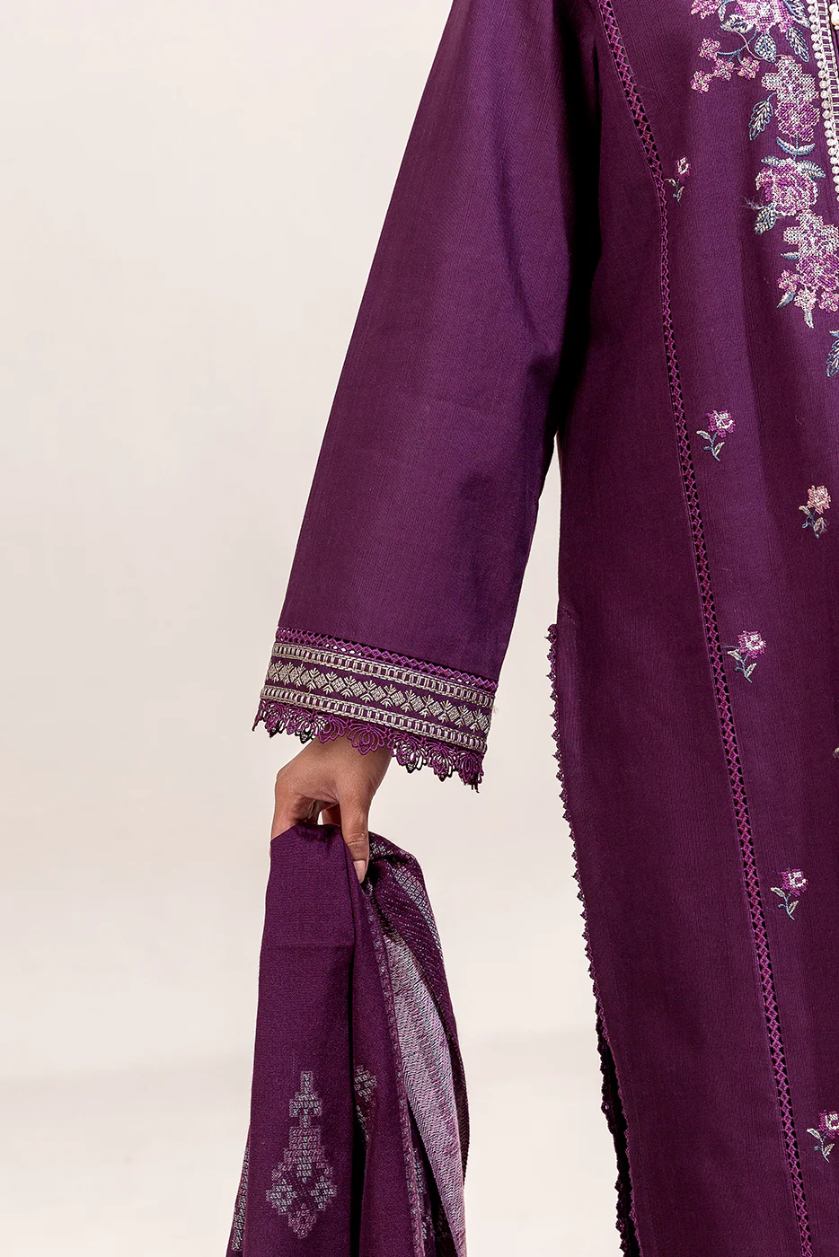 3 PIECE EMBROIDERED KHADDAR SUIT-CROSS STITCH GRACE (UNSTITCHED) - Image 5