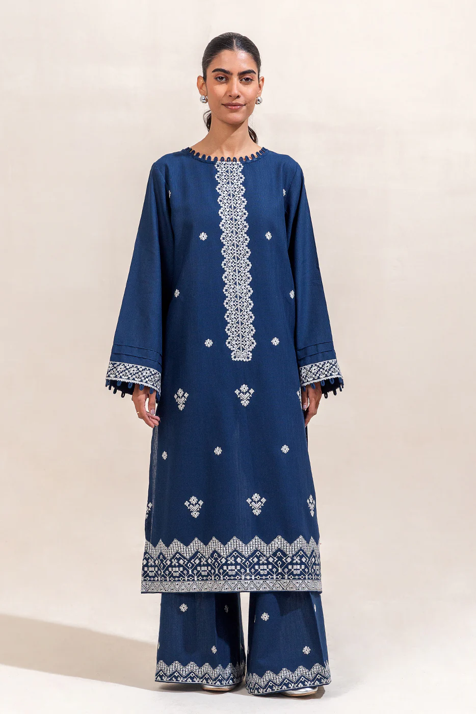 2 PIECE EMBROIDERED KHADDAR SUIT-CELESTIAL NAVY (UNSTITCHED) - Image 2