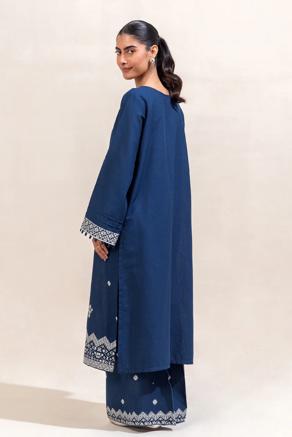 2 PIECE EMBROIDERED KHADDAR SUIT-CELESTIAL NAVY (UNSTITCHED) - Image 3