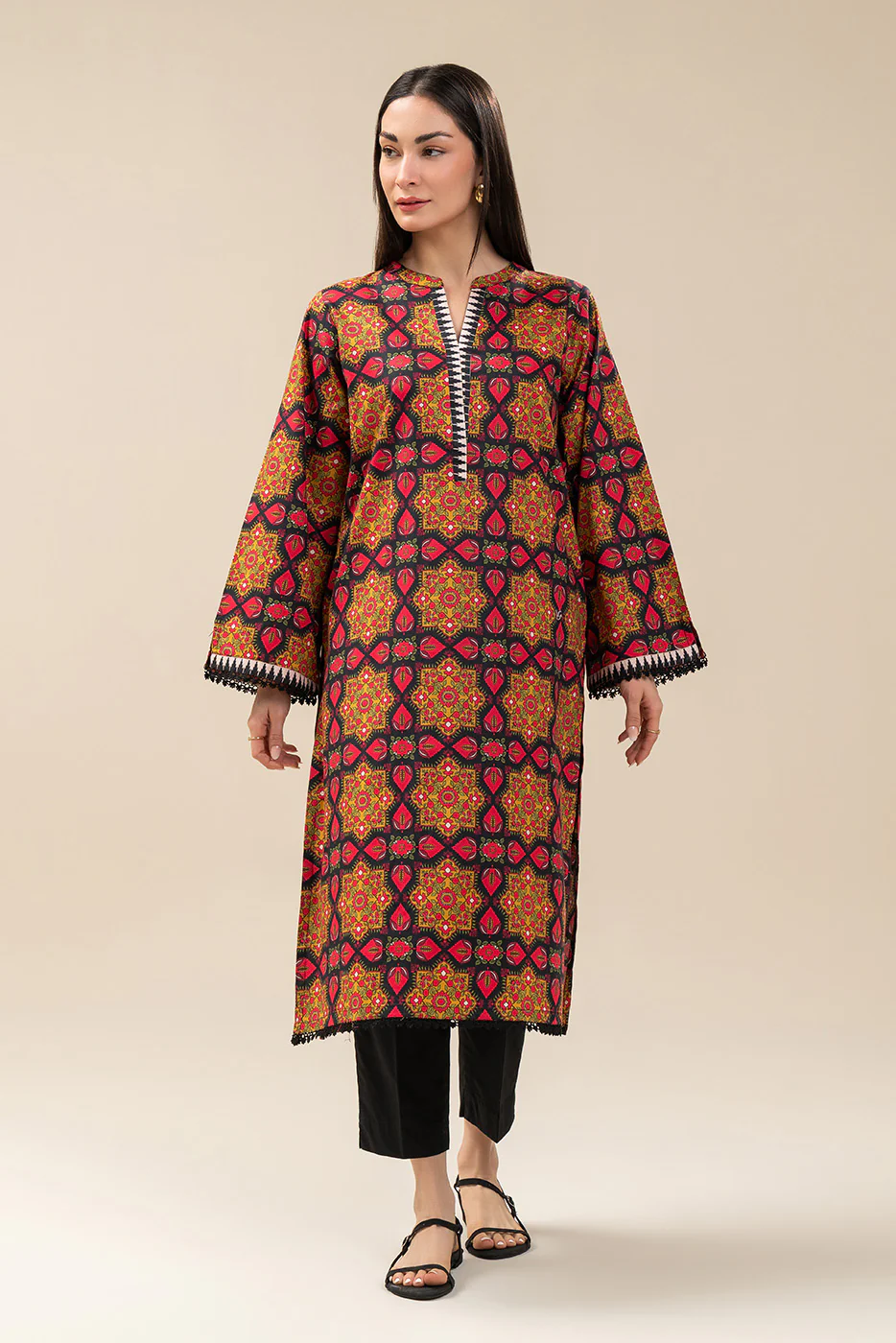 PRINTED COTTON VISCOSE SHIRT (PRET) - Image 3