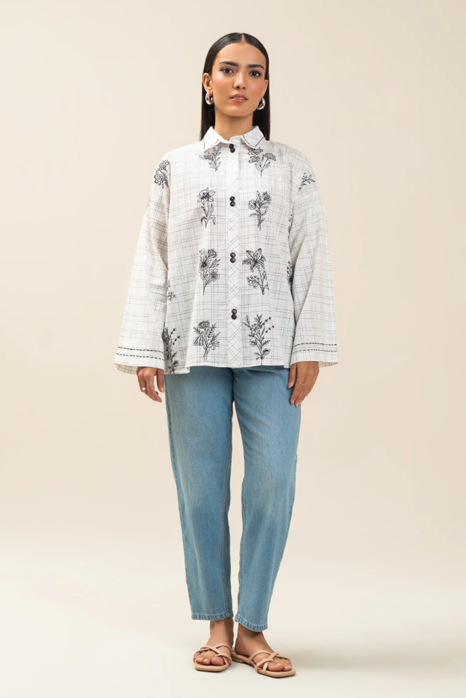EMBROIDERED  COTTON LINEN TOP (PRET) - Image 3