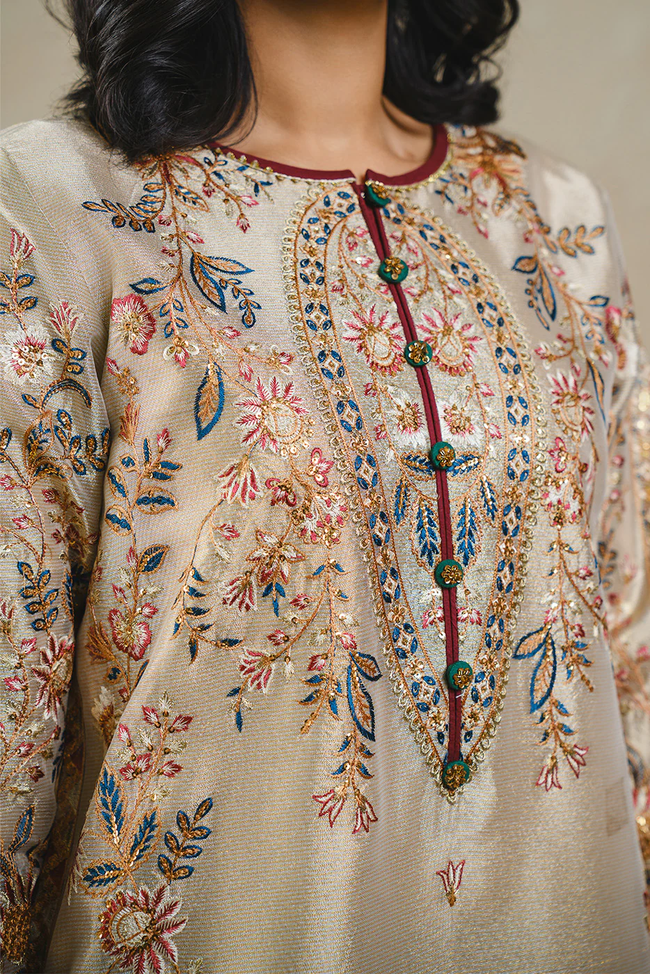 2 PIECE EMBROIDERED TISSUE SUIT (LUXURY PRET) - Image 7