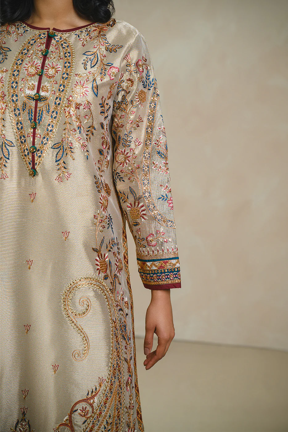 2 PIECE EMBROIDERED TISSUE SUIT (LUXURY PRET) - Image 8