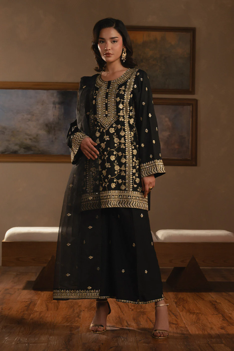 3 PIECE EMBROIDERED RAW SILK SUIT (LUXURY-PRET) - Image 3
