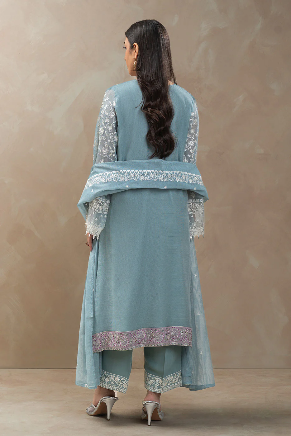 3 PIECE EMBROIDERED COTTON NET SUIT (LUXURY-PRET) - Image 3
