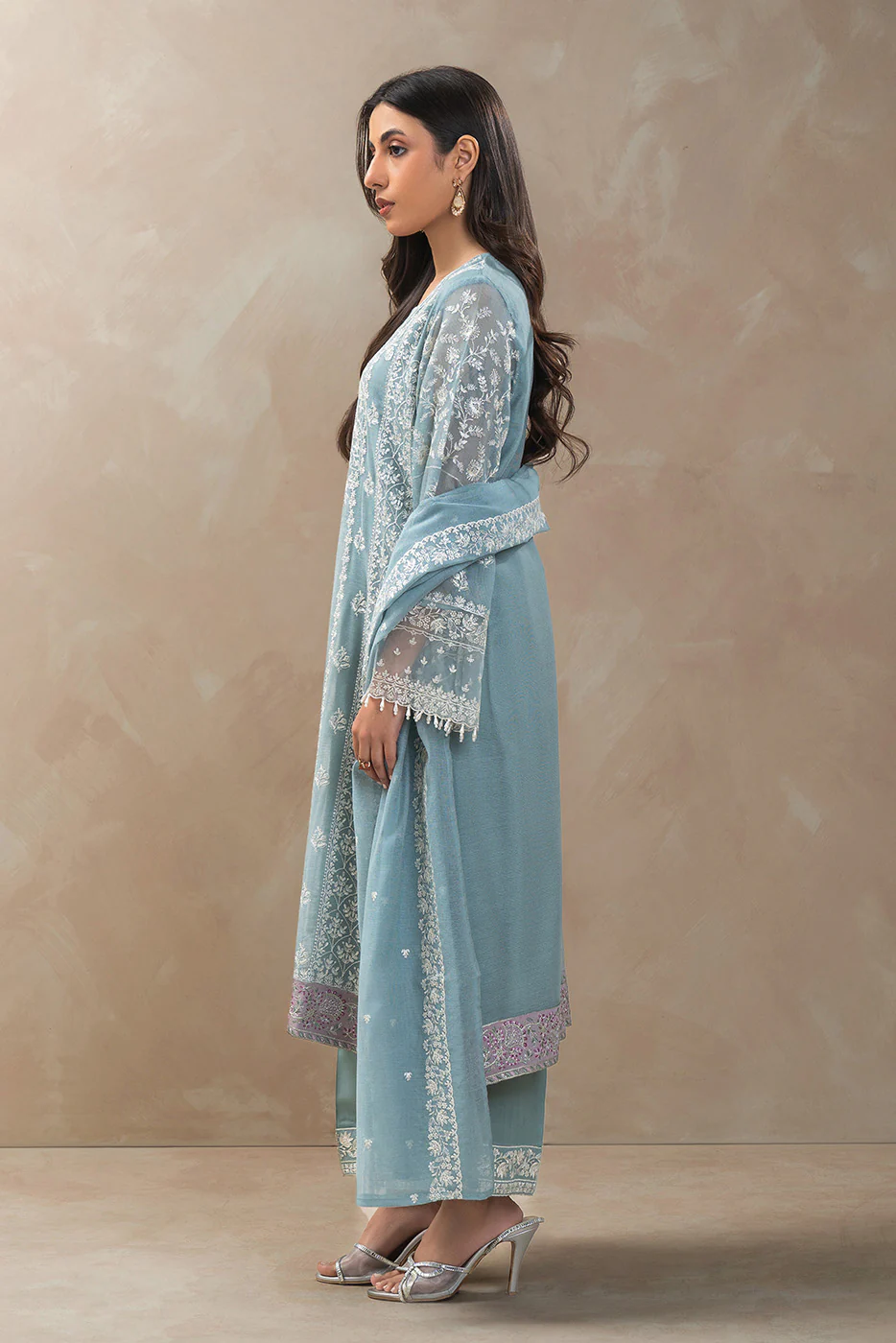 3 PIECE EMBROIDERED COTTON NET SUIT (LUXURY-PRET) - Image 4