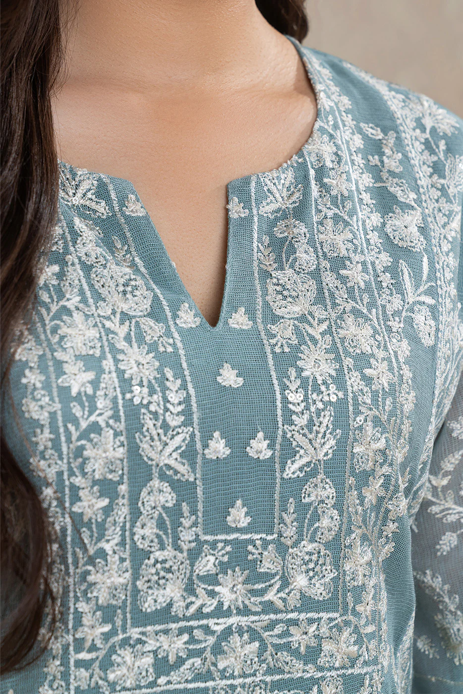 3 PIECE EMBROIDERED COTTON NET SUIT (LUXURY-PRET) - Image 5
