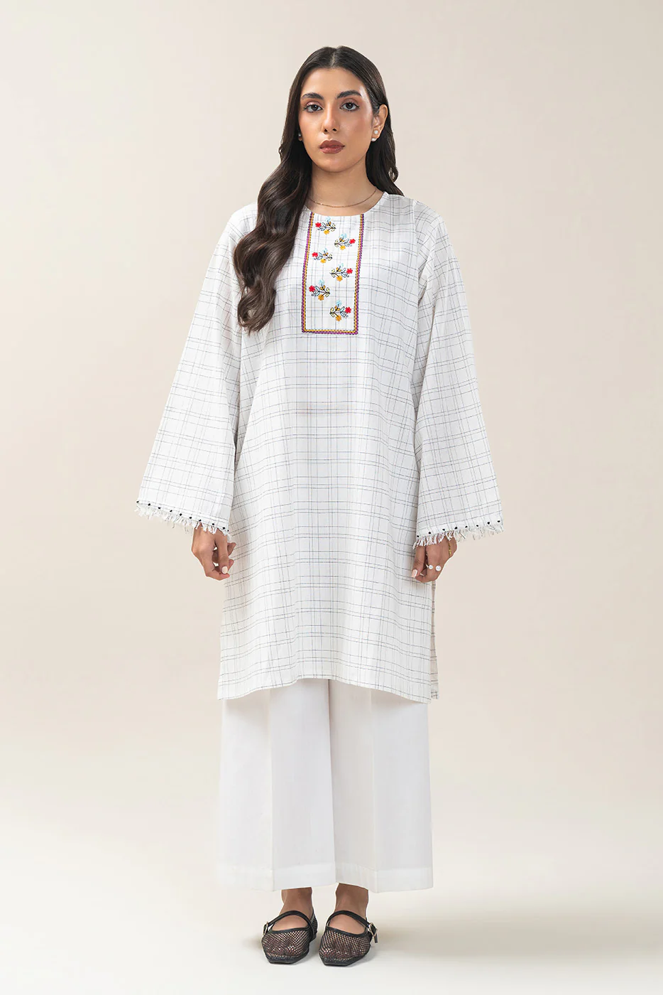EMBROIDERED COTTON LINEN SHIRT (PRET) - Image 2