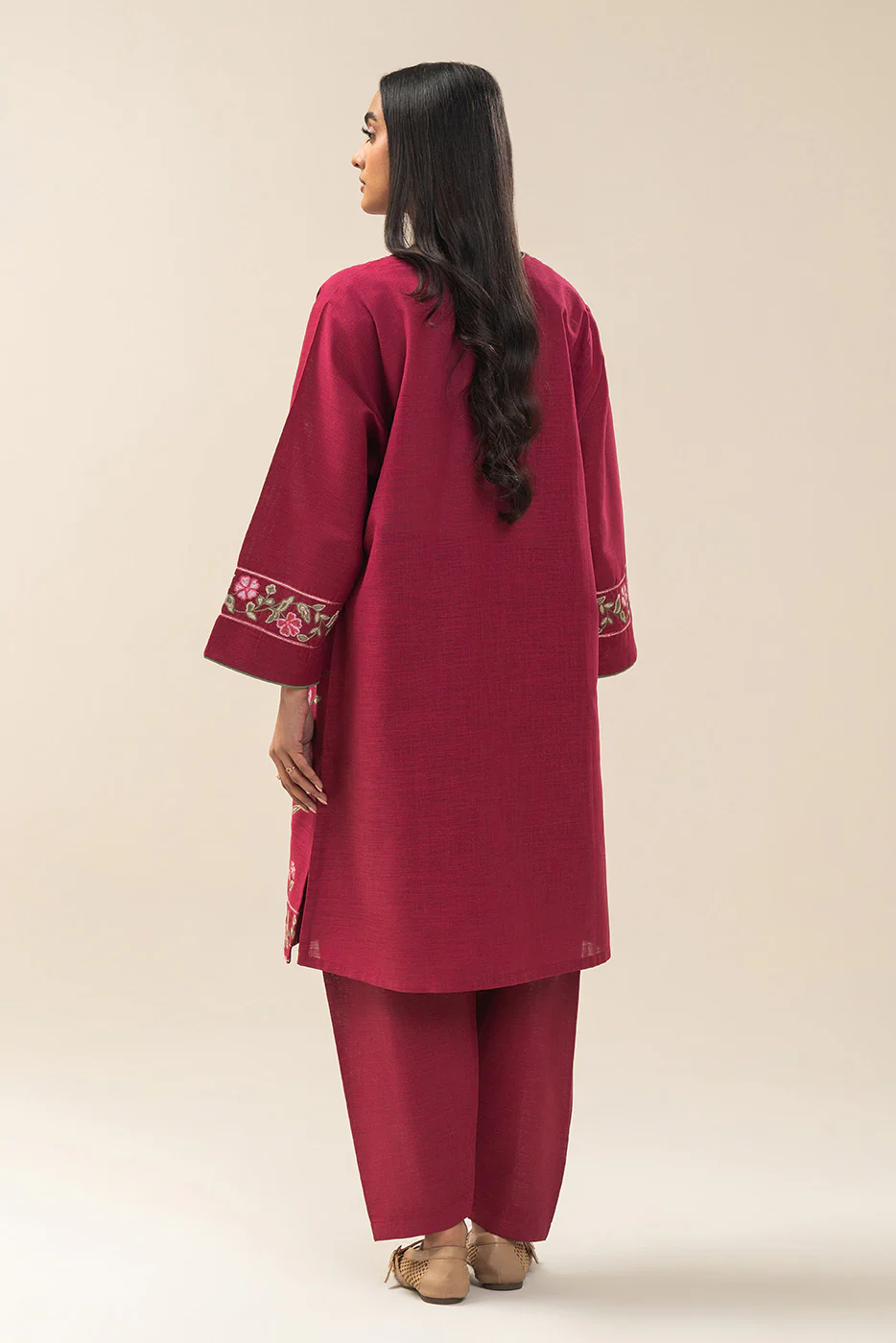 2 PIECE EMBROIDERED TWO WAY SLUB SUIT (PRET) - Image 3