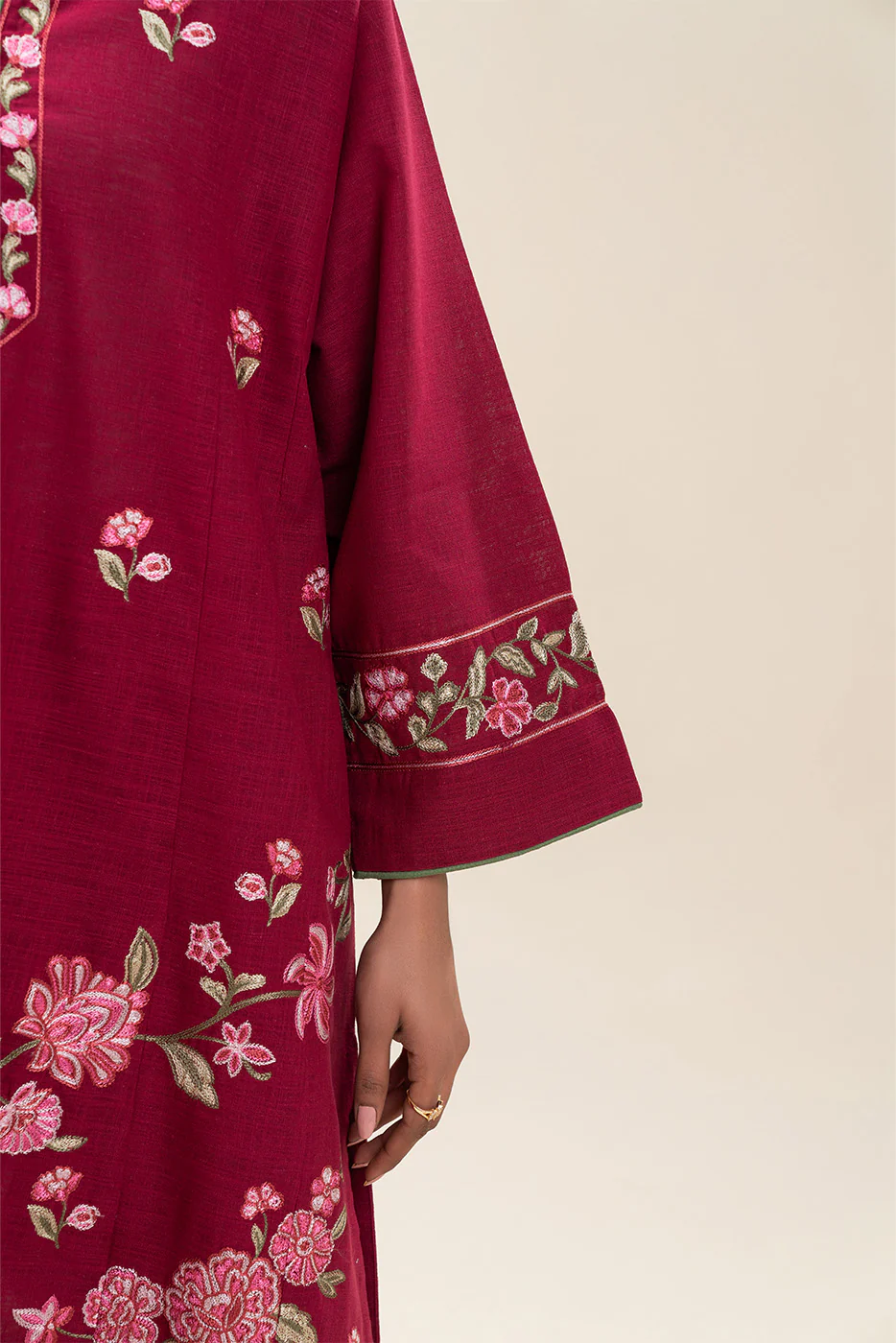 2 PIECE EMBROIDERED TWO WAY SLUB SUIT (PRET) - Image 5