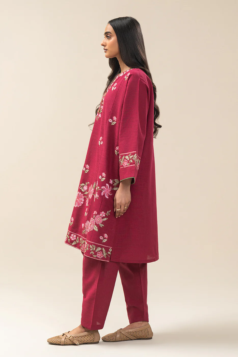 2 PIECE EMBROIDERED TWO WAY SLUB SUIT (PRET) - Image 6