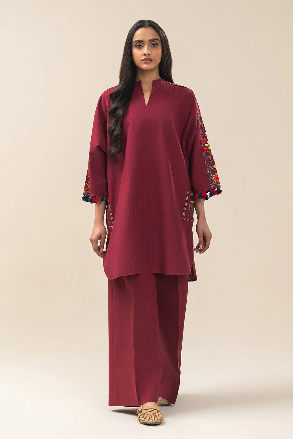 2 PIECE EMBROIDERED DOBBY SUIT (PRET) - Image 2