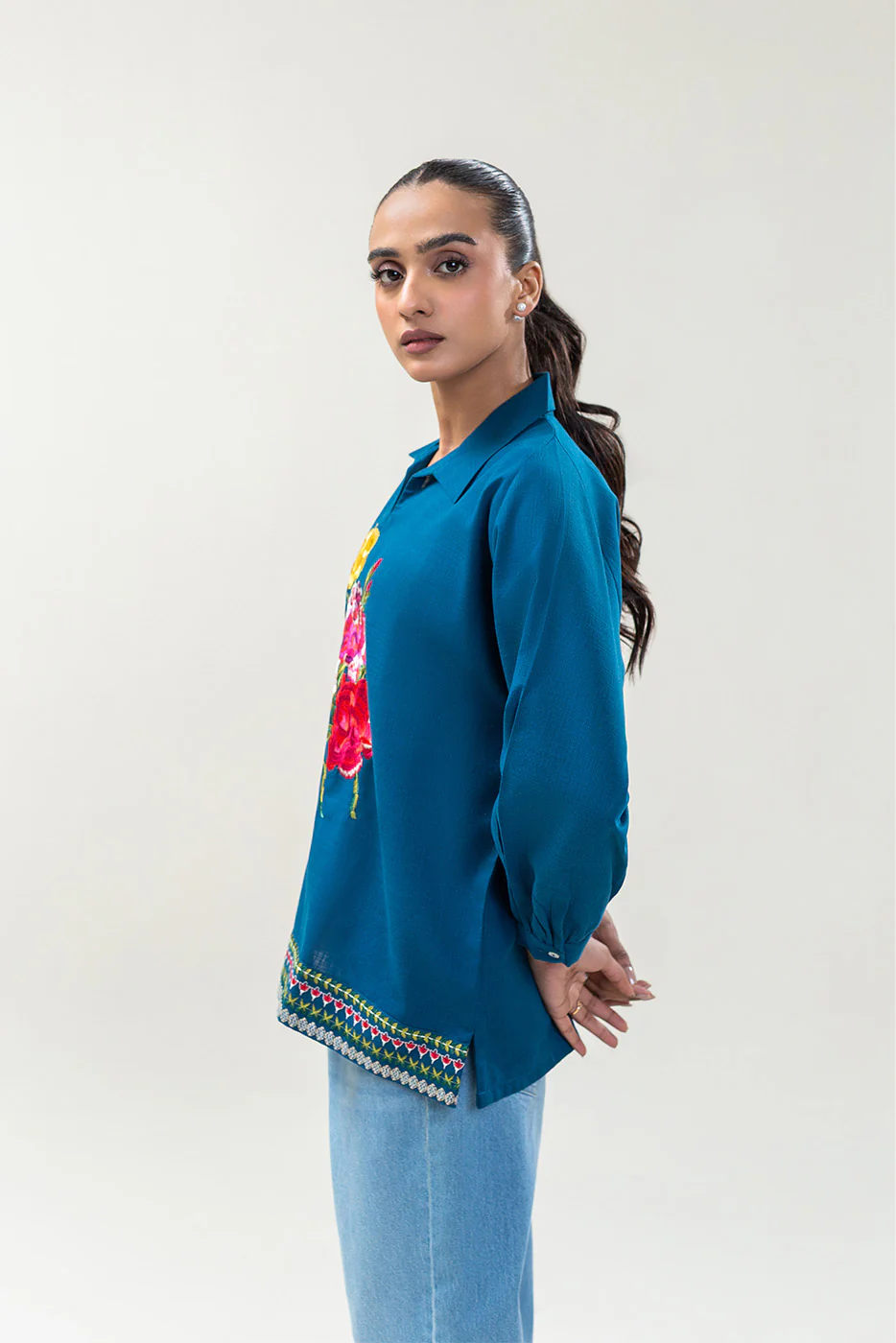 EMBROIDERED TWO WAY SLUB TOP (PRET) - Image 3