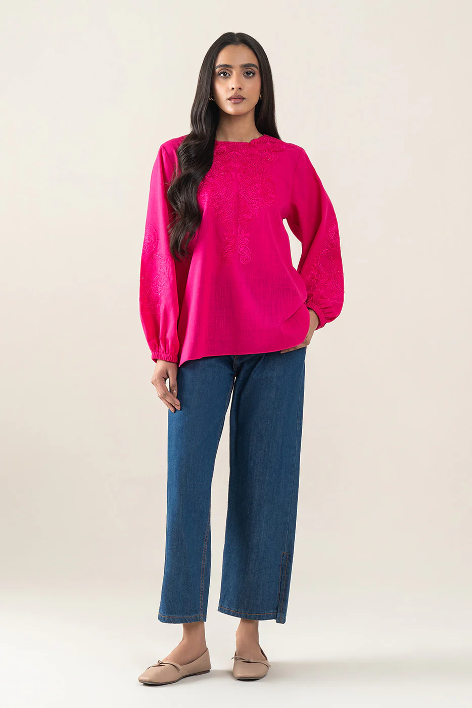 EMBROIDERED TWO WAY SLUB TOP (PRET) - Image 2