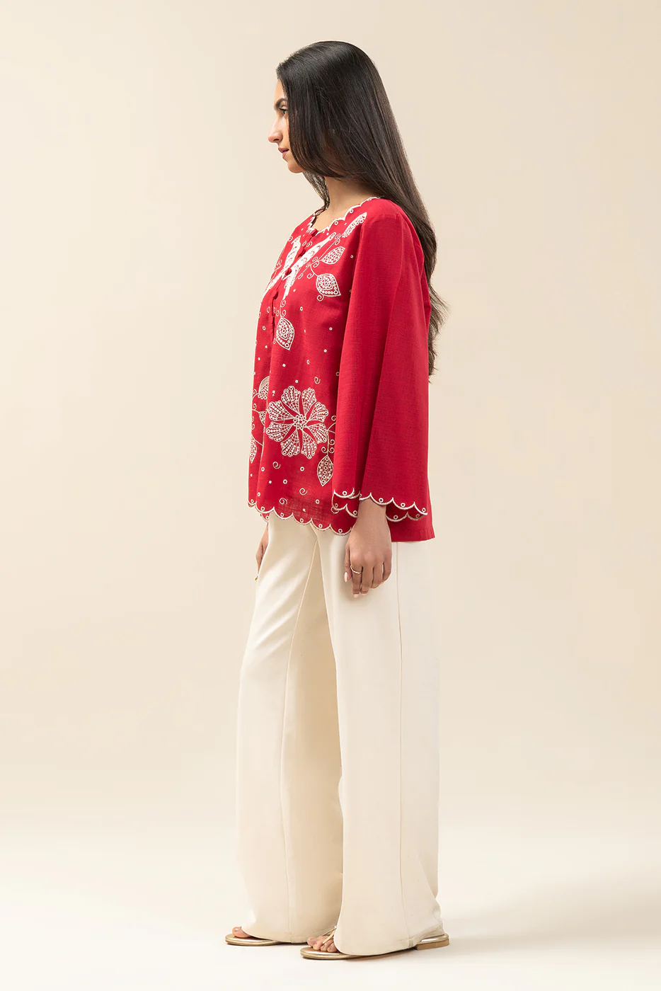 EMBROIDERED TWO WAY SLUB TOP (PRET) - Image 3