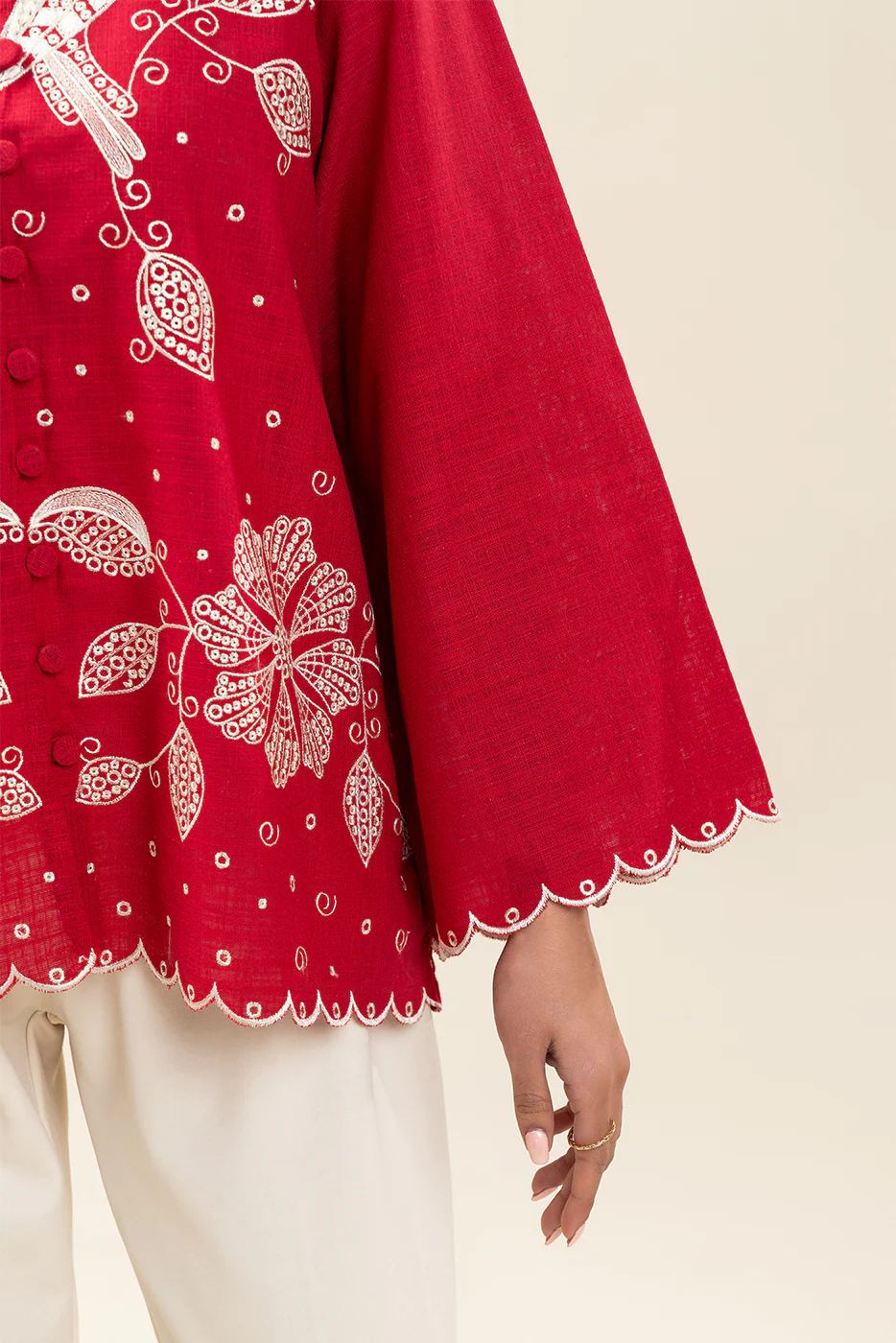 EMBROIDERED TWO WAY SLUB TOP (PRET) - Image 6