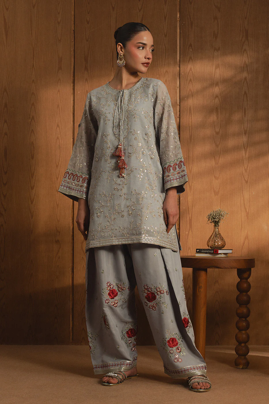 2 PIECE EMBROIDERED COTTON NET SUIT (LUXURY PRET) - Image 10
