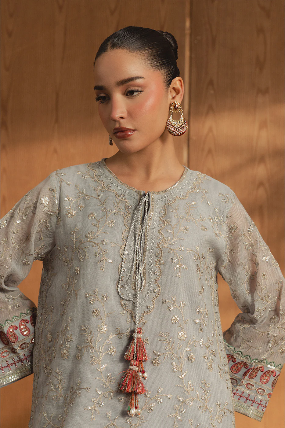 2 PIECE EMBROIDERED COTTON NET SUIT (LUXURY PRET) - Image 3