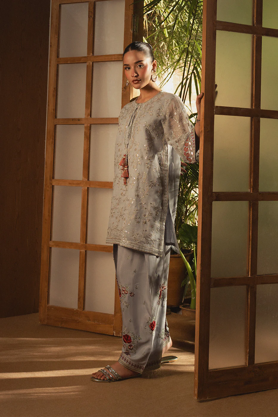 2 PIECE EMBROIDERED COTTON NET SUIT (LUXURY PRET) - Image 4