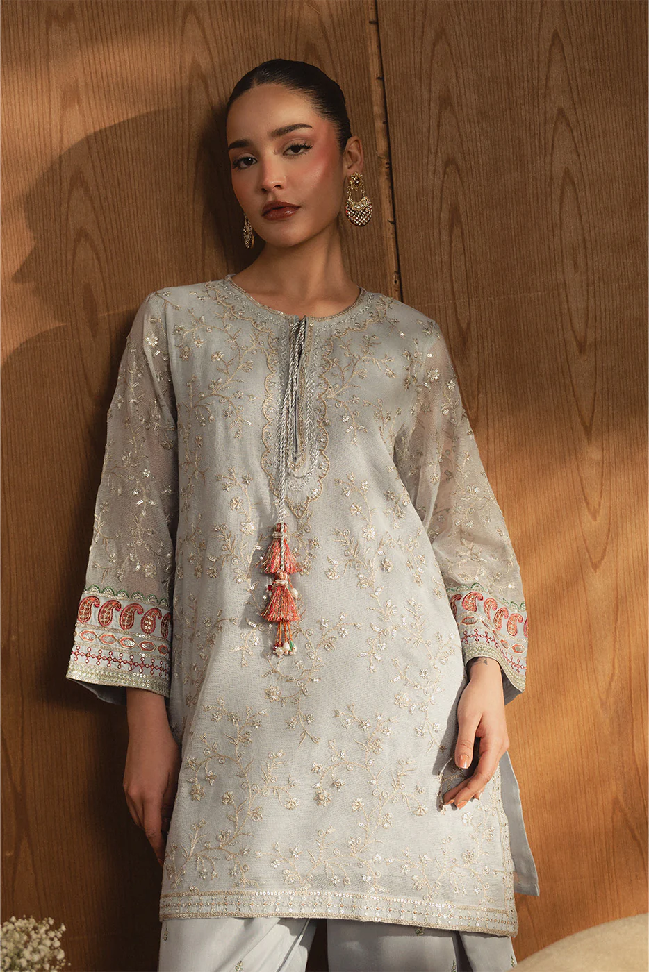 2 PIECE EMBROIDERED COTTON NET SUIT (LUXURY PRET) - Image 5